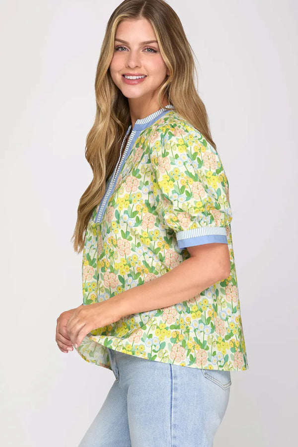 Poised in Petals Top | Yellow Blue