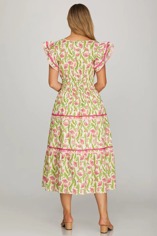 Tulip Fields Smocked Midi Dress | Pink
