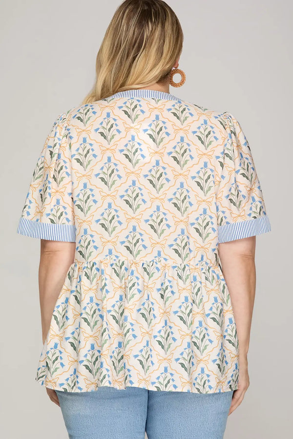Floral and Bow Peplum Top | Plus Size