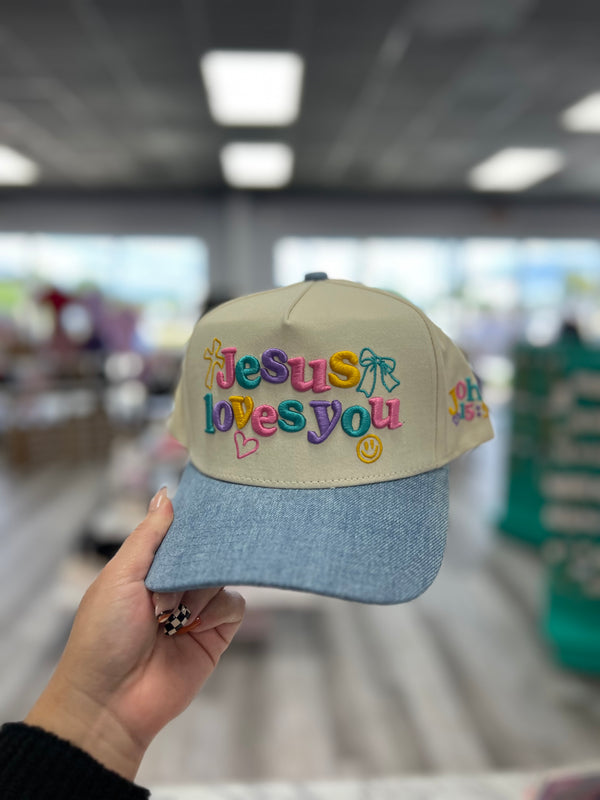 Jesus Loves You Denim Hat