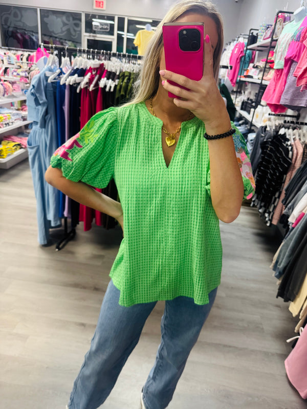 For So Long Green Embroidery Top