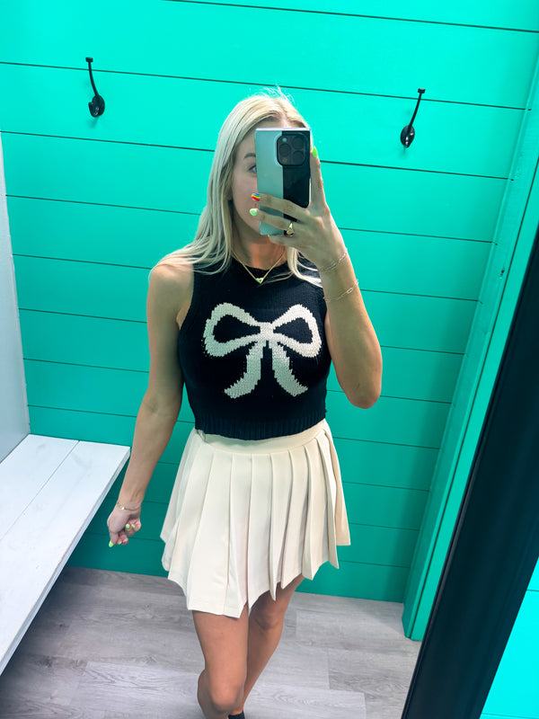 Bow Sleeveless Knit Sweater - Black