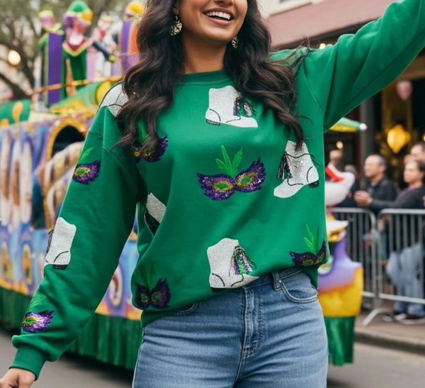 Mardi Gras Sequin Boot Sweatshirt