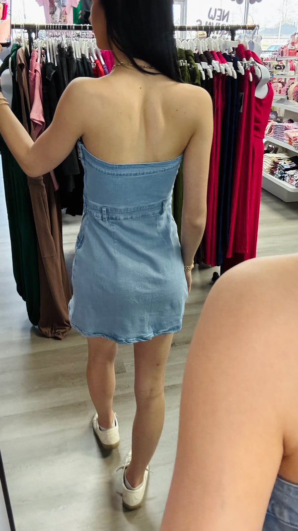 Strapless Denim Romper