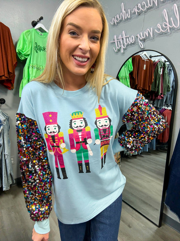 Nutcracker Sequin Sleeve Top