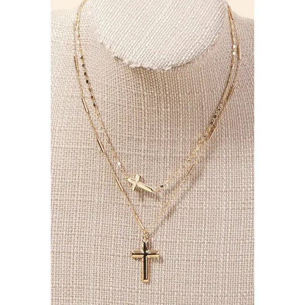 Double Cross Charm Layered Necklace