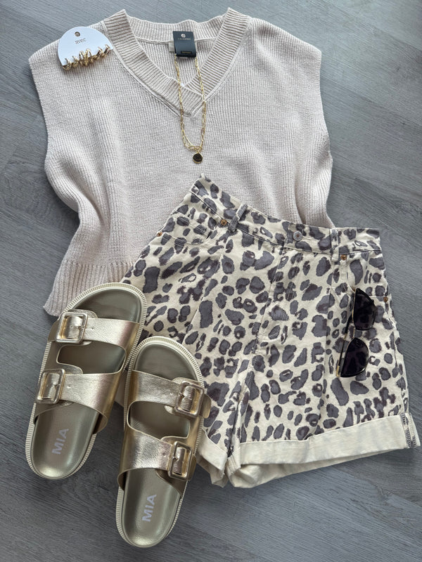 Leopard Denim Shorts