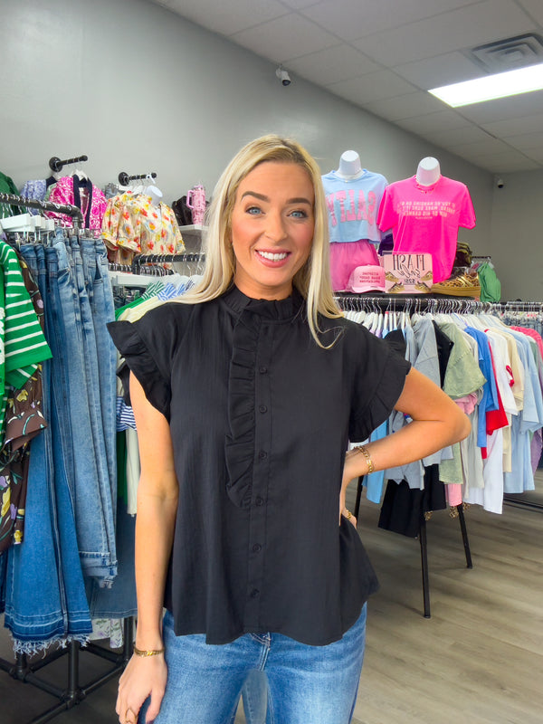Someone To You Ruffle Button Top | Black