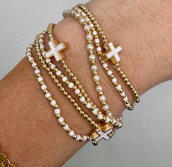 Set of 7 Gold Cross Bracelets