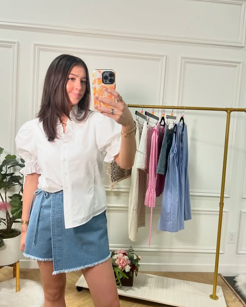 Denim Wrap Fray Skort Light Denim