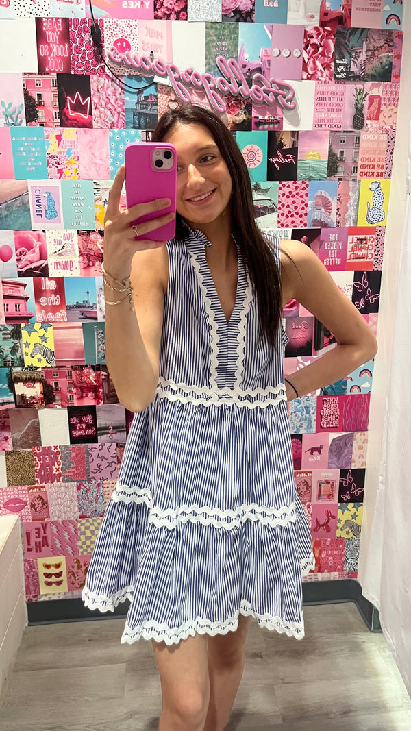 Seaside Sands Dress - Blue and White