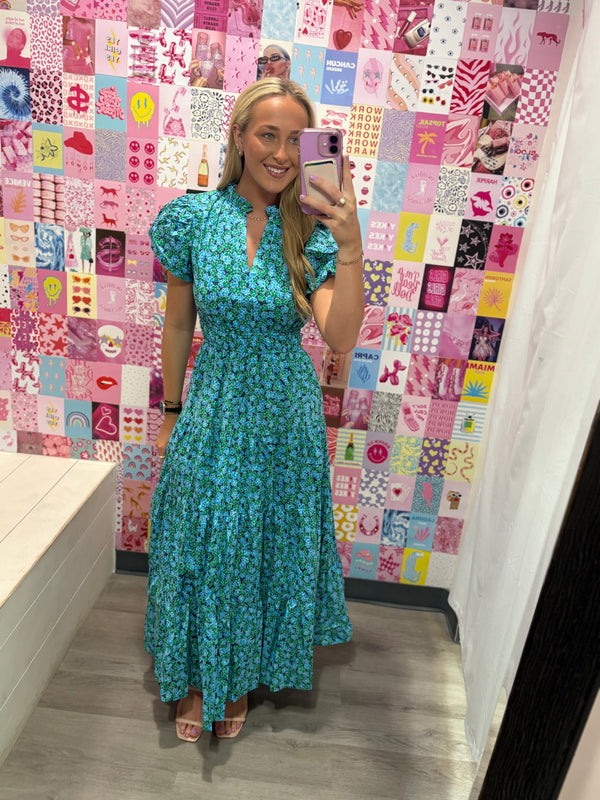 Meadow Mist Blue Green Floral Maxi Dress