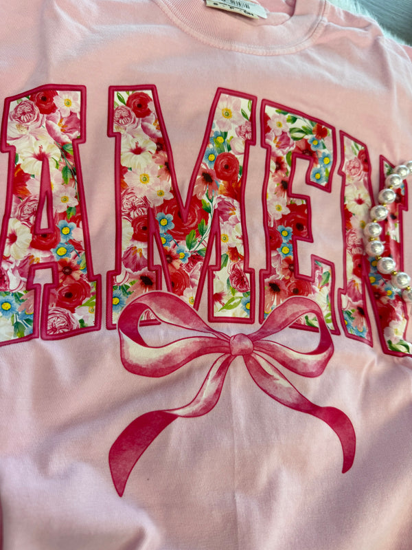 Amen Bow Screen Print Graphic Shirt | Comfort Colors