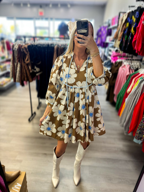 Blue and Brown Floral Dress