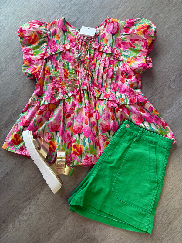 In The Moment Green Shorts