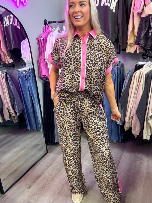 Wild Thing Leopard and Pink Button Down Set