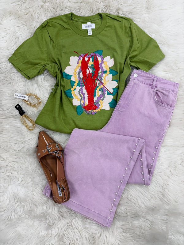 Mardi Gras Crawfish and Beads Magnolia T-Shirt