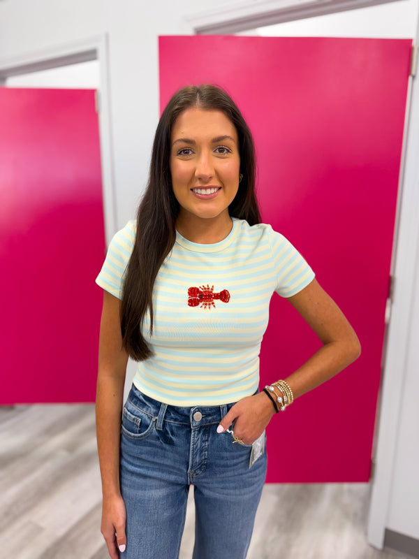 Crawfish Striped Baby Tee | Yellow and Blue