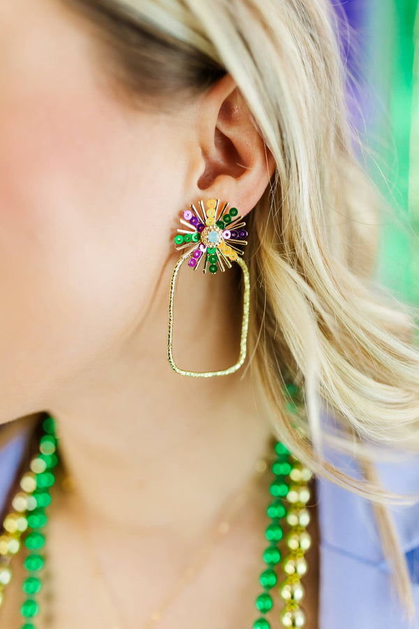 Mardi Gras Sequin Sunburst Hoops
