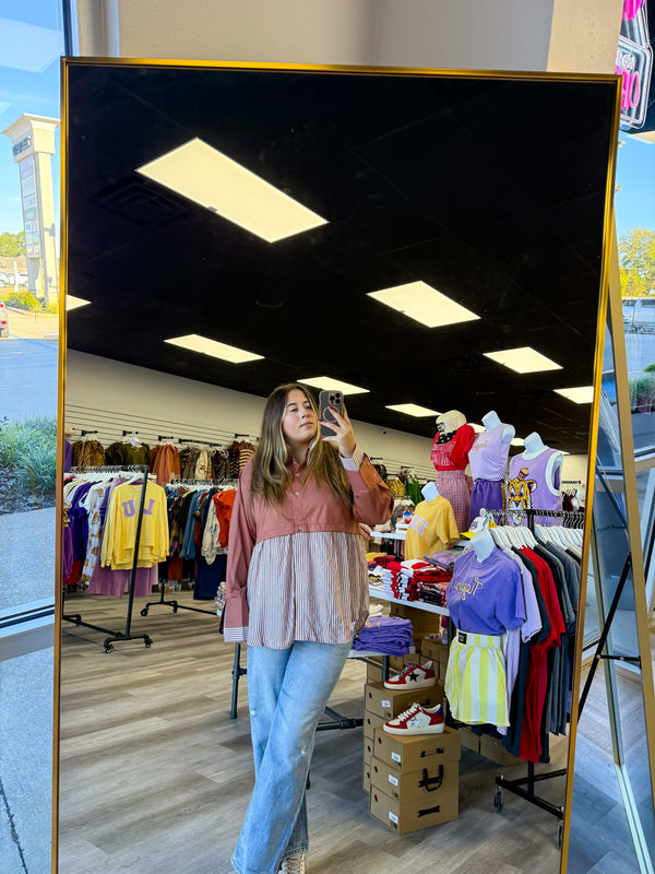 Rust Stripe Button Up