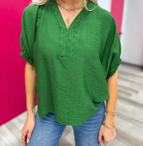 Braided Collar Detail Top Green