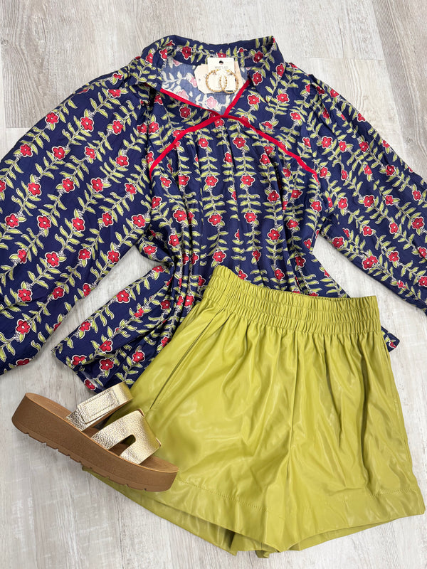 Faux Leather Shorts - Avocado