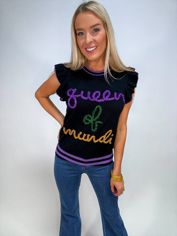 Mardi Time Ruffle " Queen of Mardi" Top