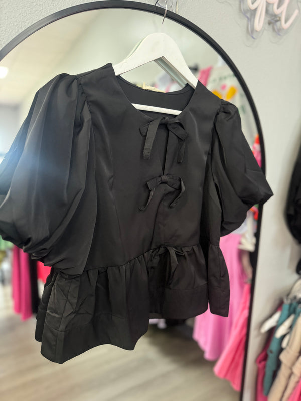 Sweet Thing Bow Peplum Top | Regular and Plus