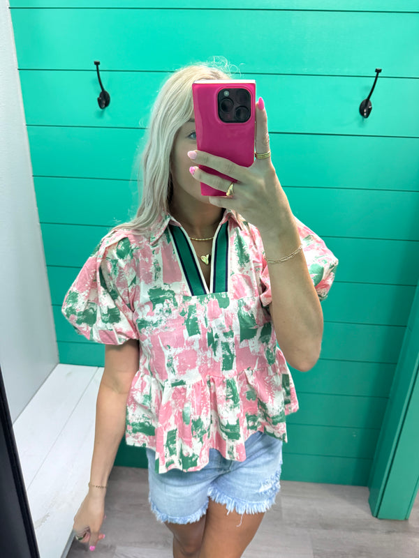 Pink and Green Ribbon Top