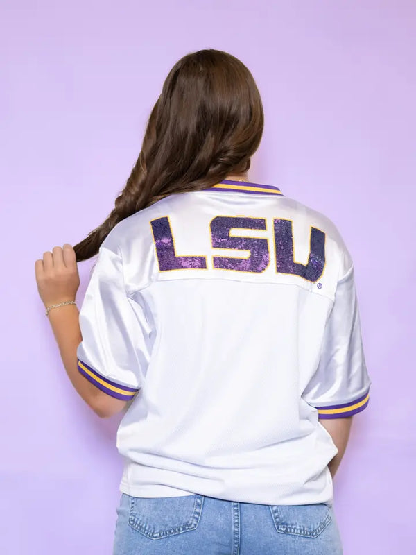LSU Tiger Eye (Licensed) | Sequin Design Football Jersey White