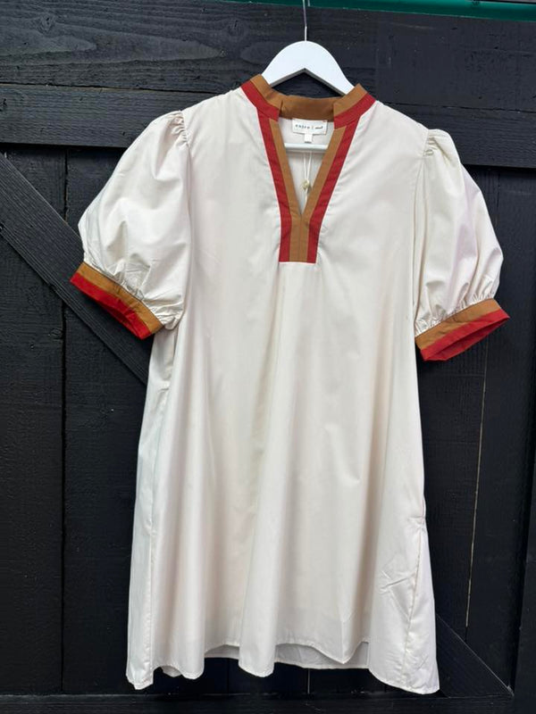 Chic Contrast Collar Dress | Cream & Rust