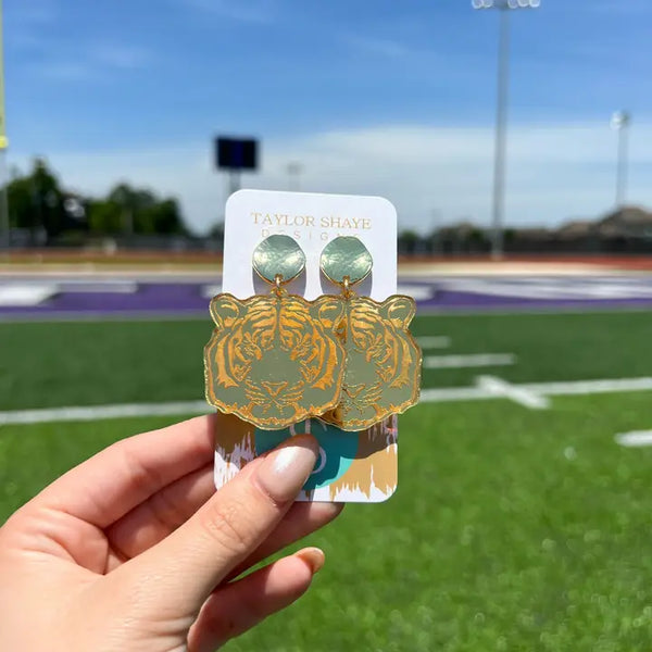 Gold Tiger Head Earrings | Taylor Shaye