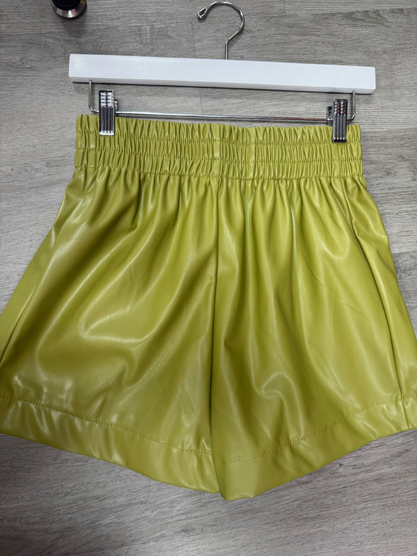 Faux Leather Shorts - Avocado
