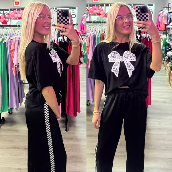 Lace Bow Embroidered Oversized T-Shirt