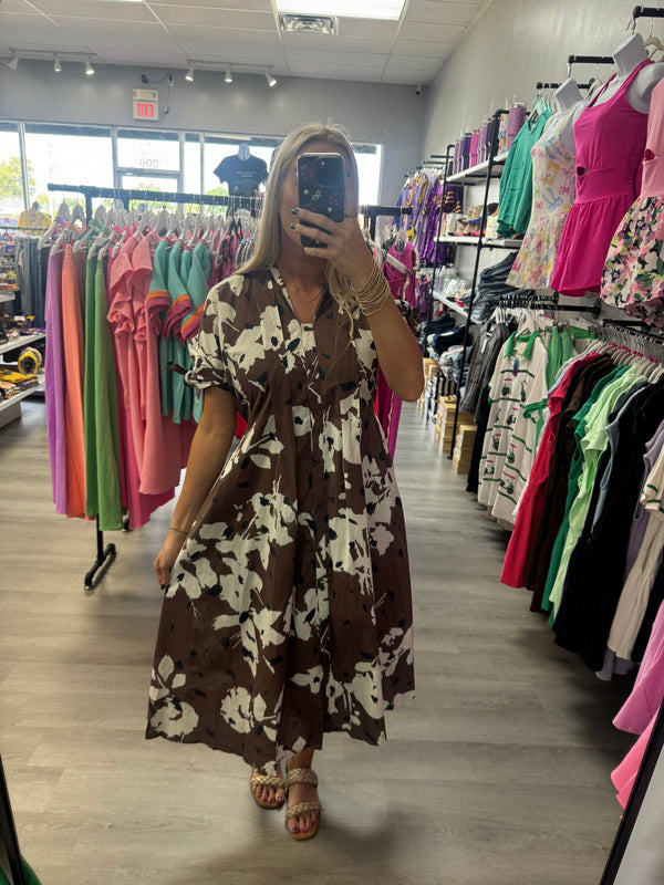 Espresso Color Abstract Pattern Dress