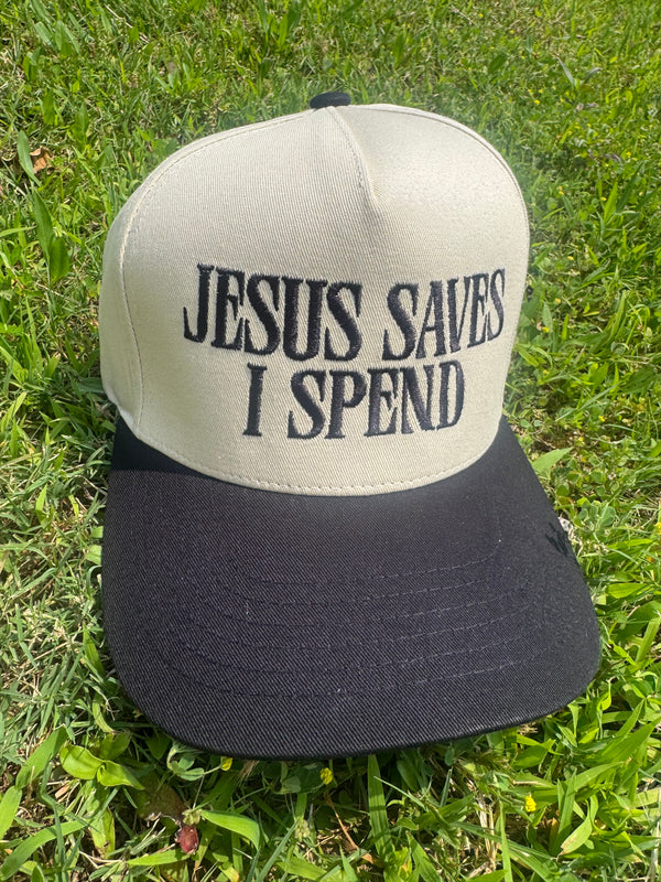 JESUS SAVES I SPEND Embroidery Trucker Hat
