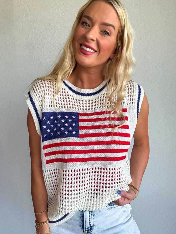 American Flag Crochet Sleeveless Top