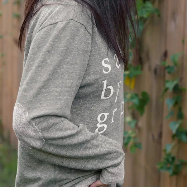 Grace | French Terry Sweater with Elbow Patches | Military Green