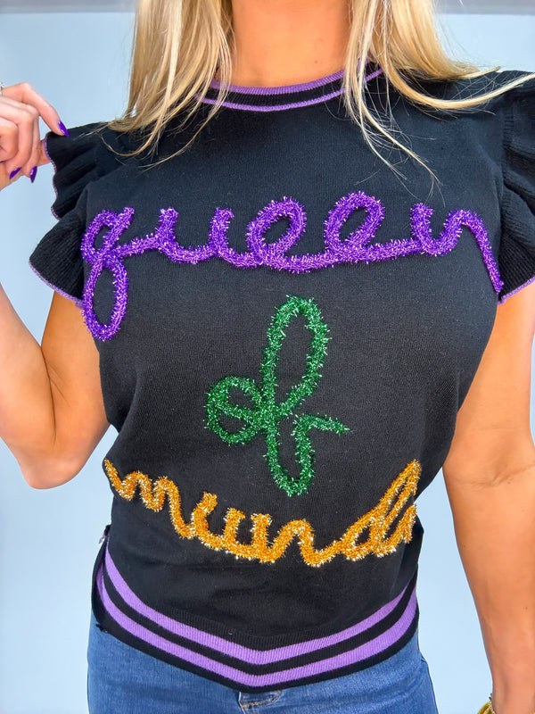 Mardi Time Ruffle " Queen of Mardi" Top