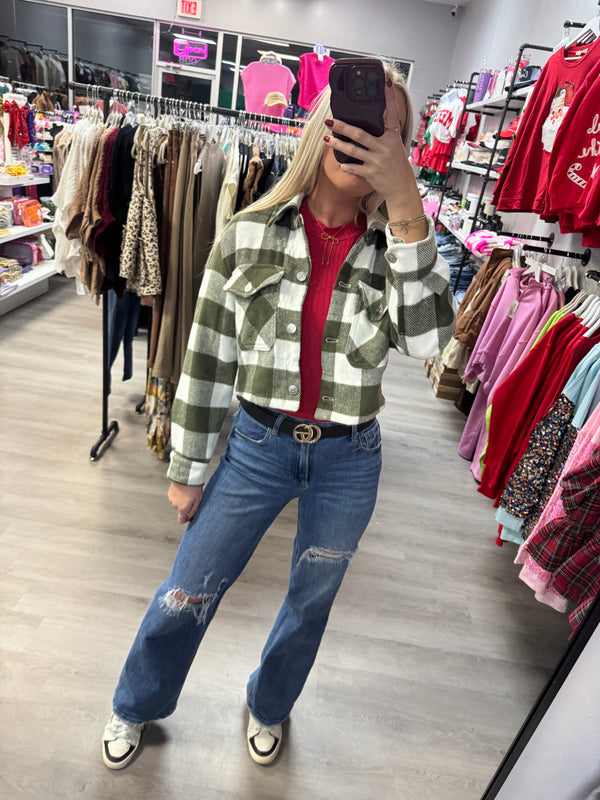 Cropped Olive Shacket