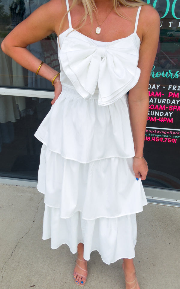 Bow Tiered Midi Dress