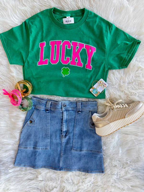 Lucky Pink Varsity Letters Graphic Tee