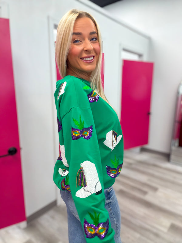 Mardi Gras Sequin Boot Sweatshirt