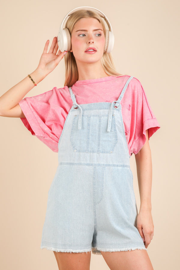 Mineral Washed Denim Casual Romper