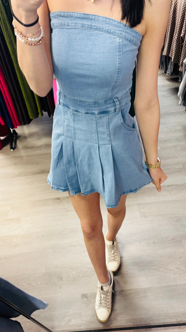 Strapless Denim Romper
