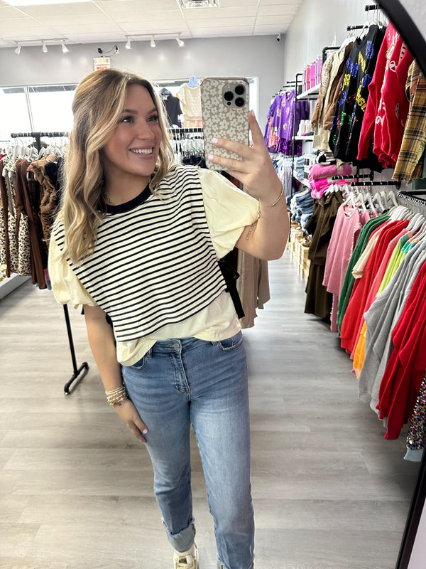 Here I Am Black White Stripe Top