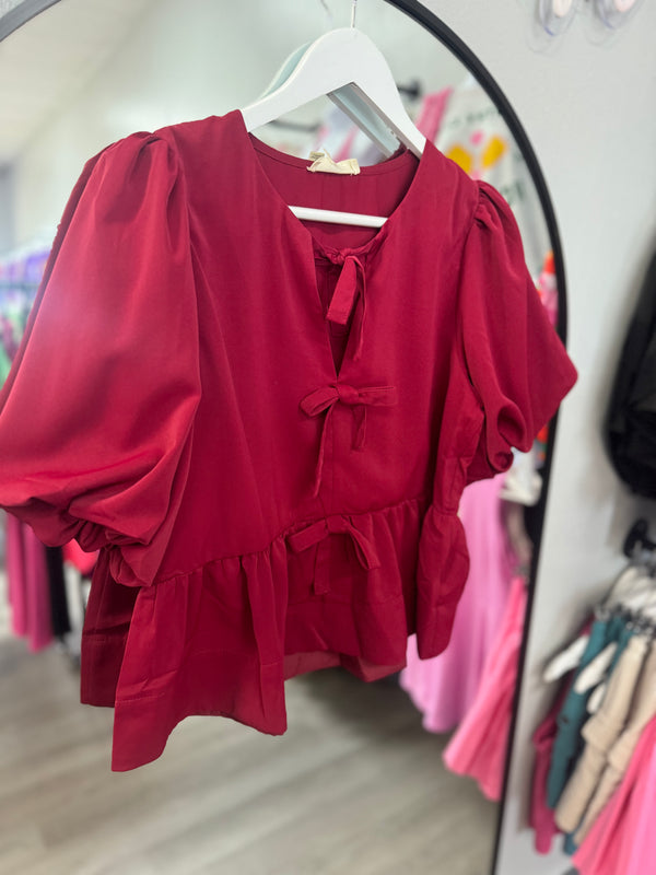Sweet Thing Bow Peplum Top | Regular and Plus