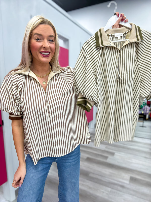 Stripe Zip Top Carmel