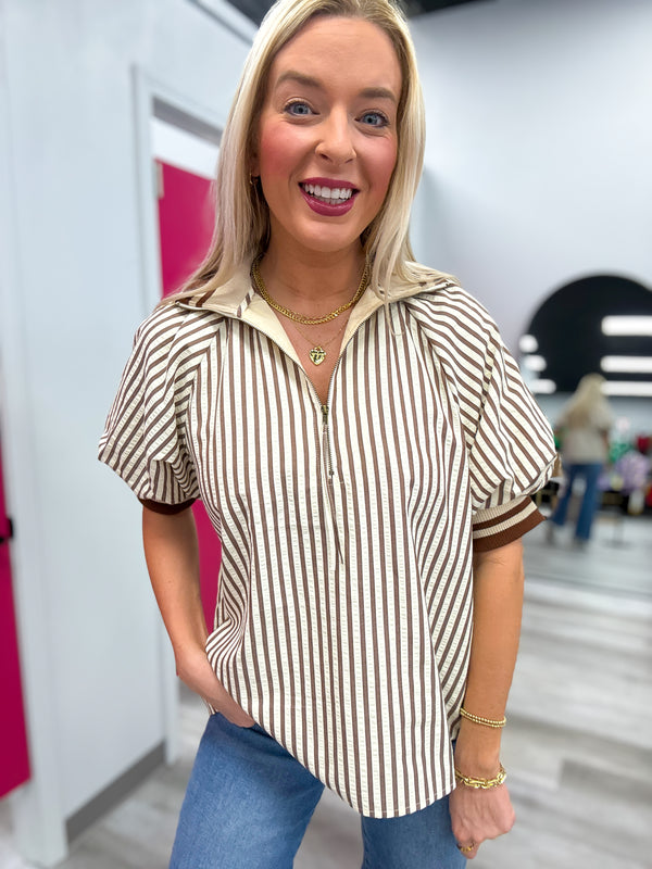 Stripe Zip Top Carmel