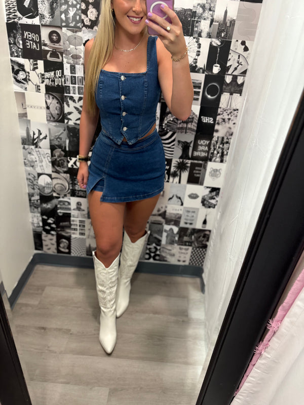 Denim Vest Top - Dark Denim